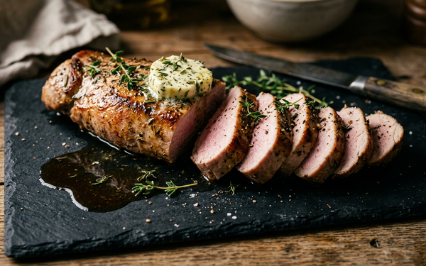 Polędwica wieprzowa sous-vide — przekrojona, soczysta, z lekko różowym wnętrzem