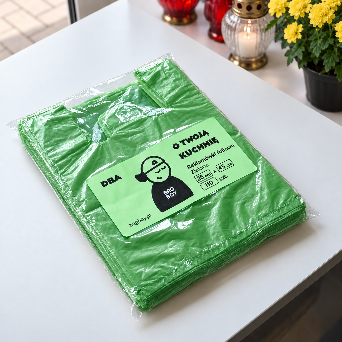 Paczka zielonych reklamówek HDPE 25x45 cm, 110 szt.