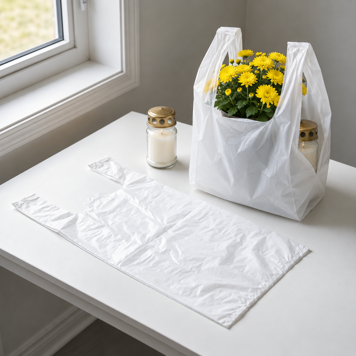 Reklamówka 30x55 cm z chryzantemą i zniczem