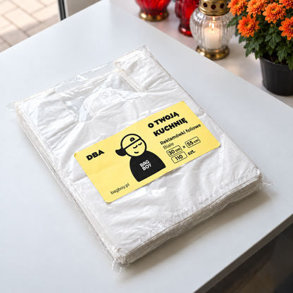 Paczka białych reklamówek HDPE 30x55 cm, 110 szt.