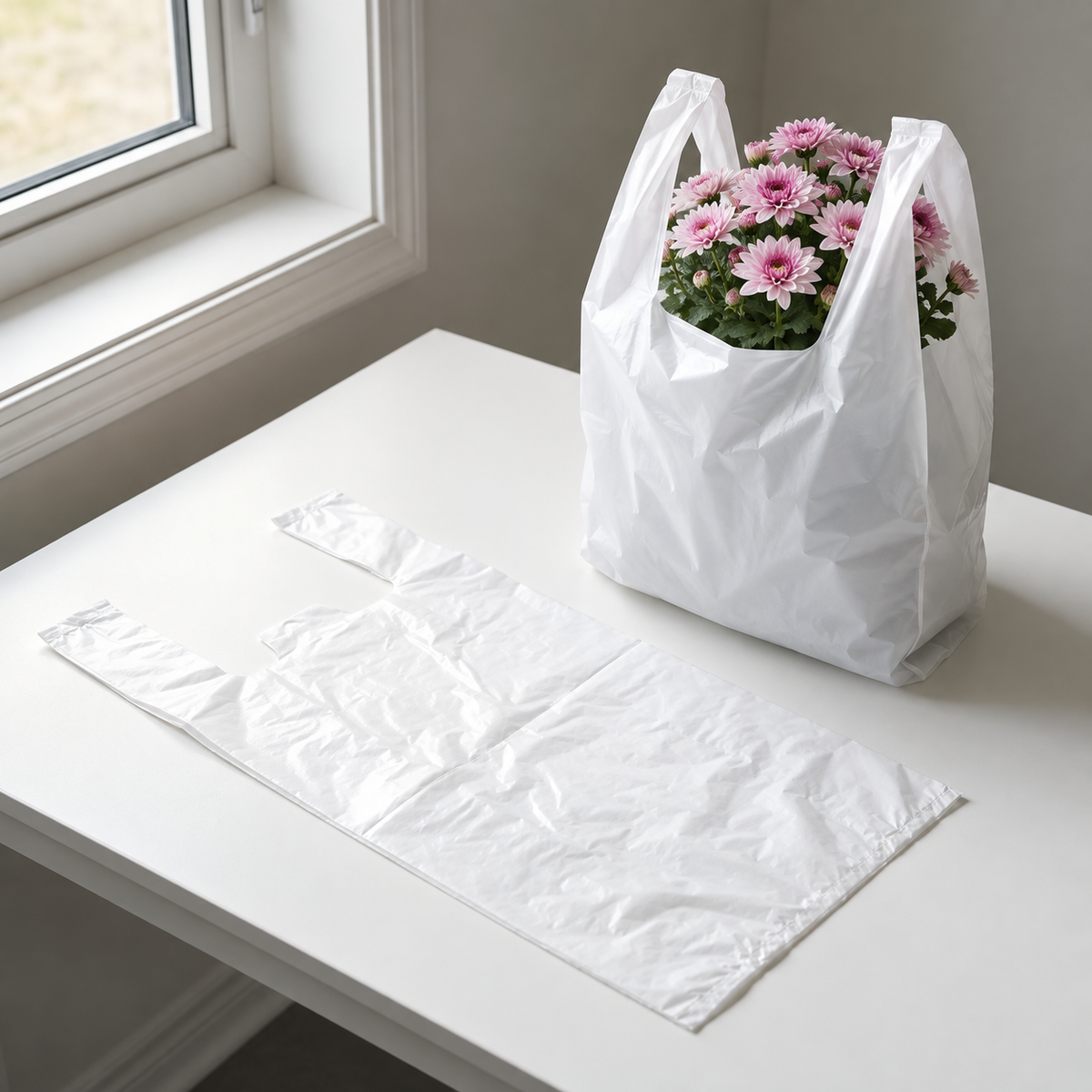 Reklamówka 35x65 cm z chryzantemą w doniczce