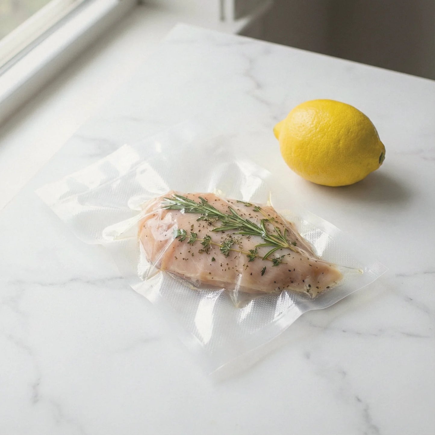 Worki do sous vide 15x20cm obok cytryny – porównanie rozmiaru.