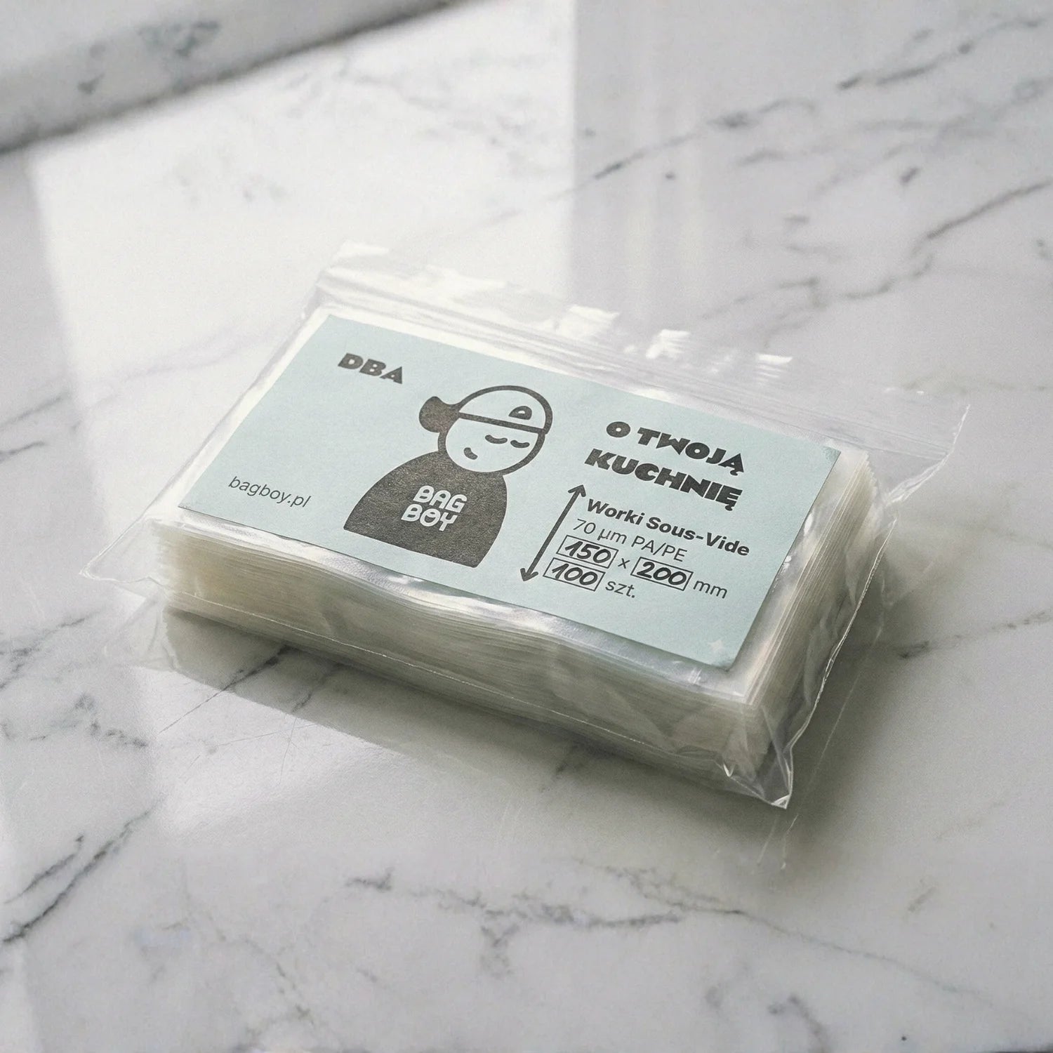 Worki do sous vide BagBoy 15x20cm – opakowanie 100 sztuk z etykietą.