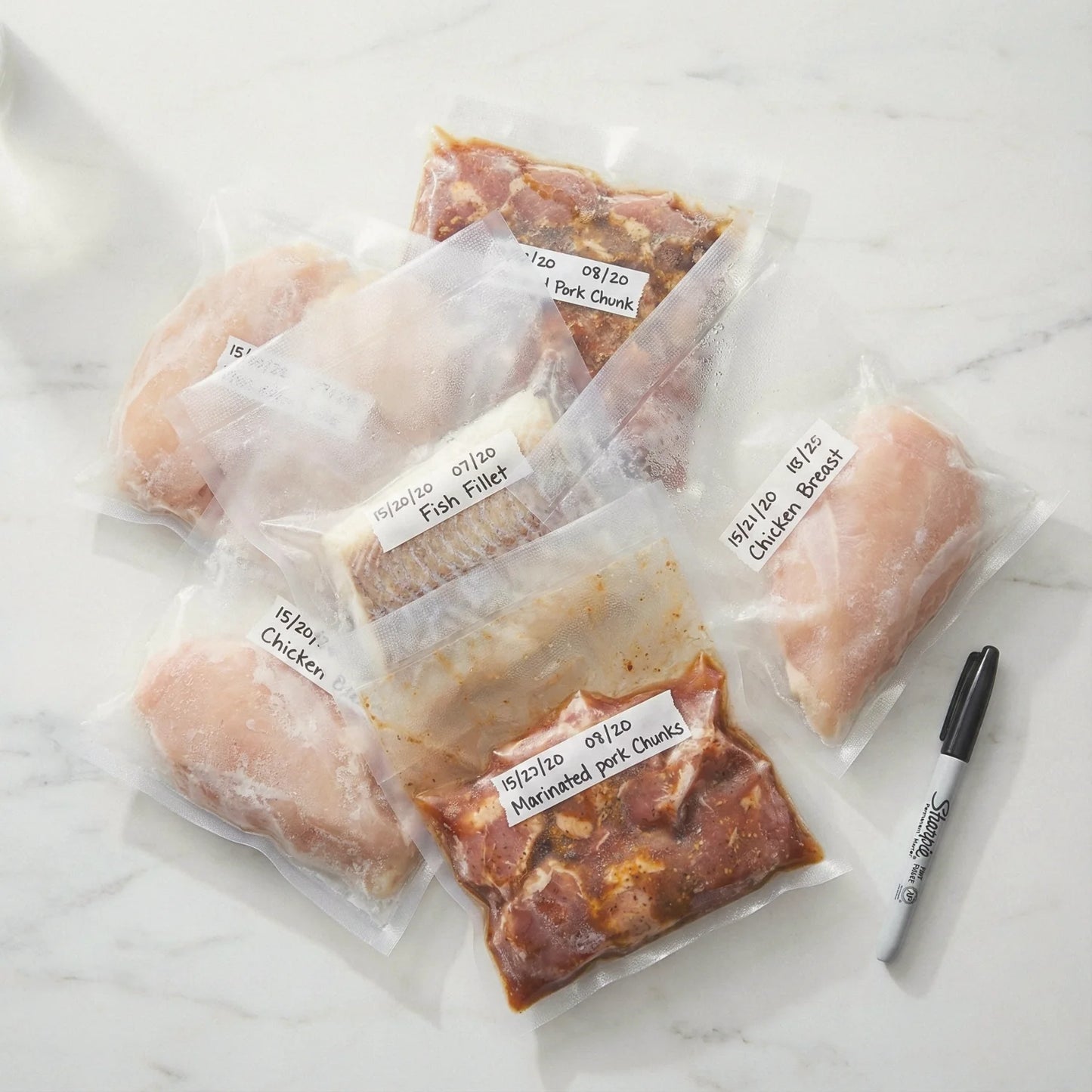 Stos worków do sous vide 15x20cm – uniwersalny rozmiar na porcje.