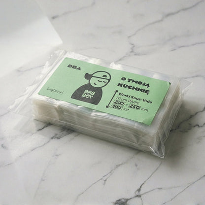 Worki do sous vide BagBoy 20x25cm – opakowanie 100 sztuk z etykietą.