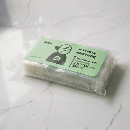 Worki do sous vide BagBoy 20x30cm – opakowanie 100 sztuk z etykietą.