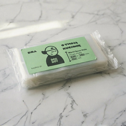 Worki do sous vide BagBoy 20x35cm – opakowanie 100 sztuk z etykietą.