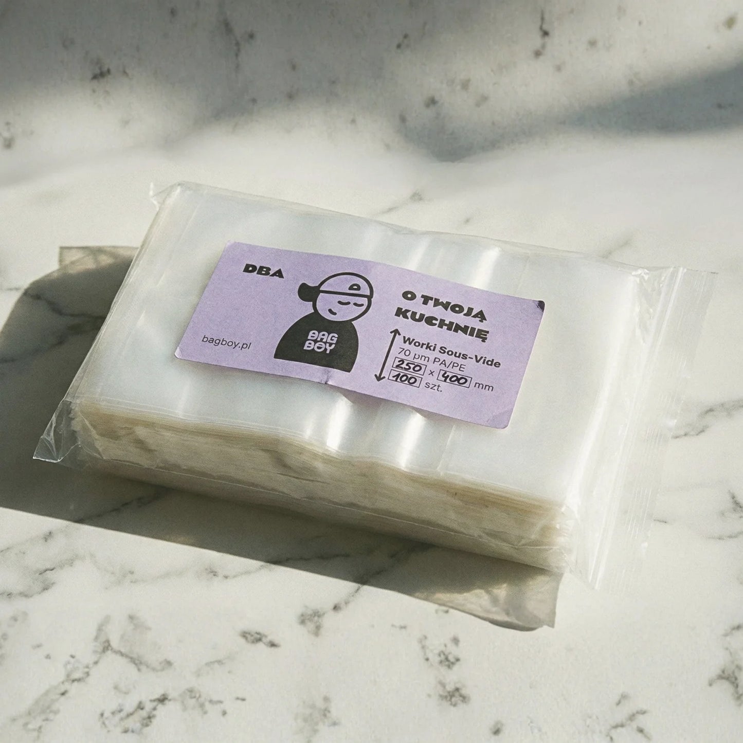Worki do sous vide BagBoy 25x40cm – opakowanie 100 sztuk z etykietą.