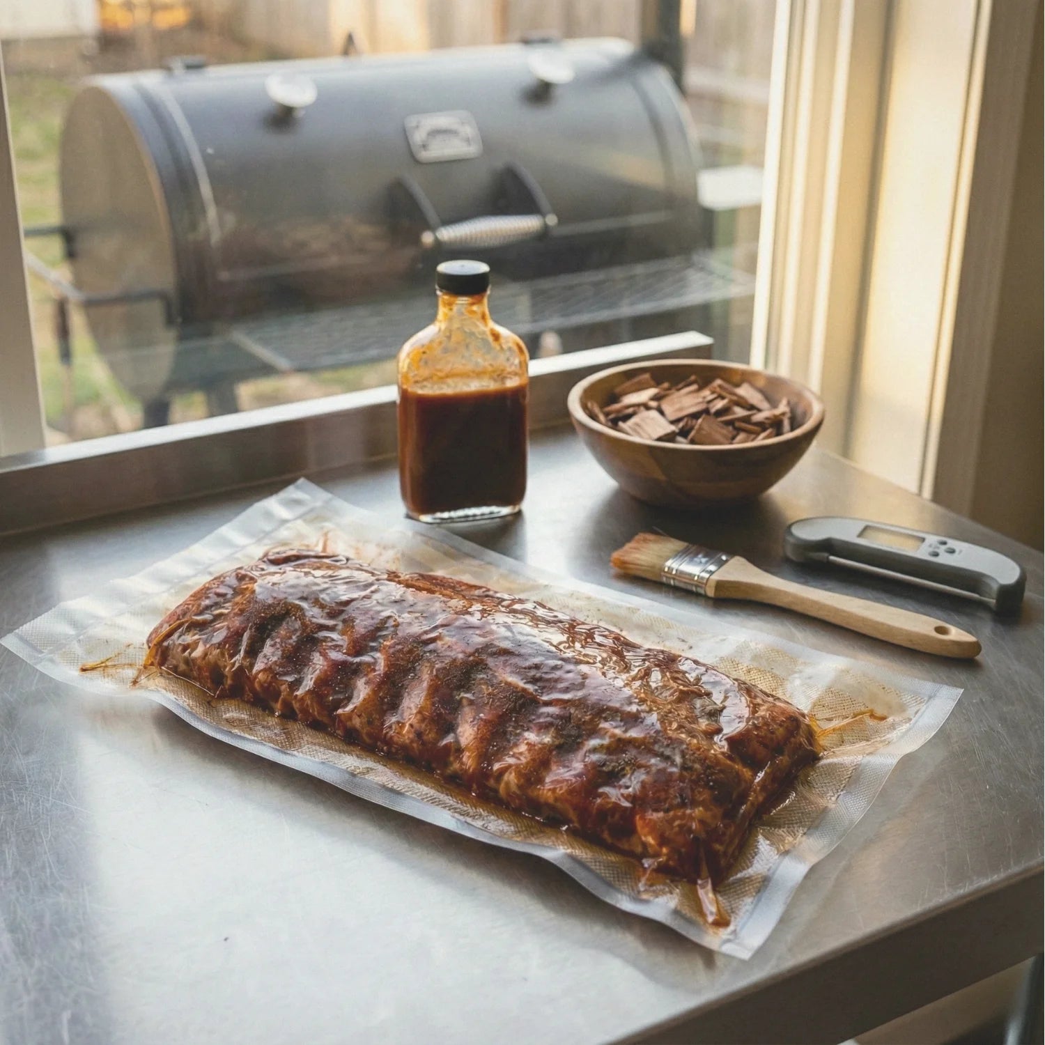 Worki do sous vide 25x40cm z żeberkami w przygotowaniu do BBQ.