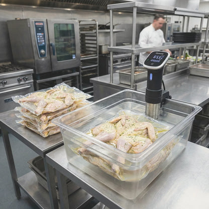 Worki do sous vide 40x50cm z kurczakiem w kuchni gastronomicznej.