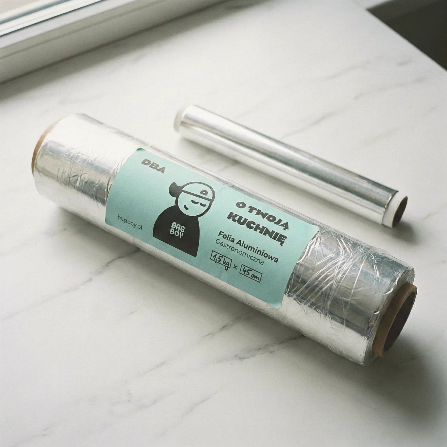Folia aluminiowa BagBoy 1,5kg × 45cm – duża rolka gastronomiczna z etykietą.