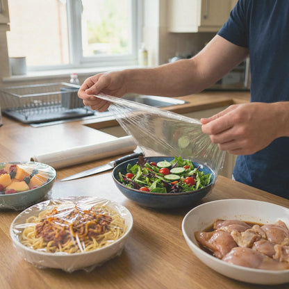 Folia spożywcza stretch BagBoy 200m × 30cm – owijanie miski z sałatką.
