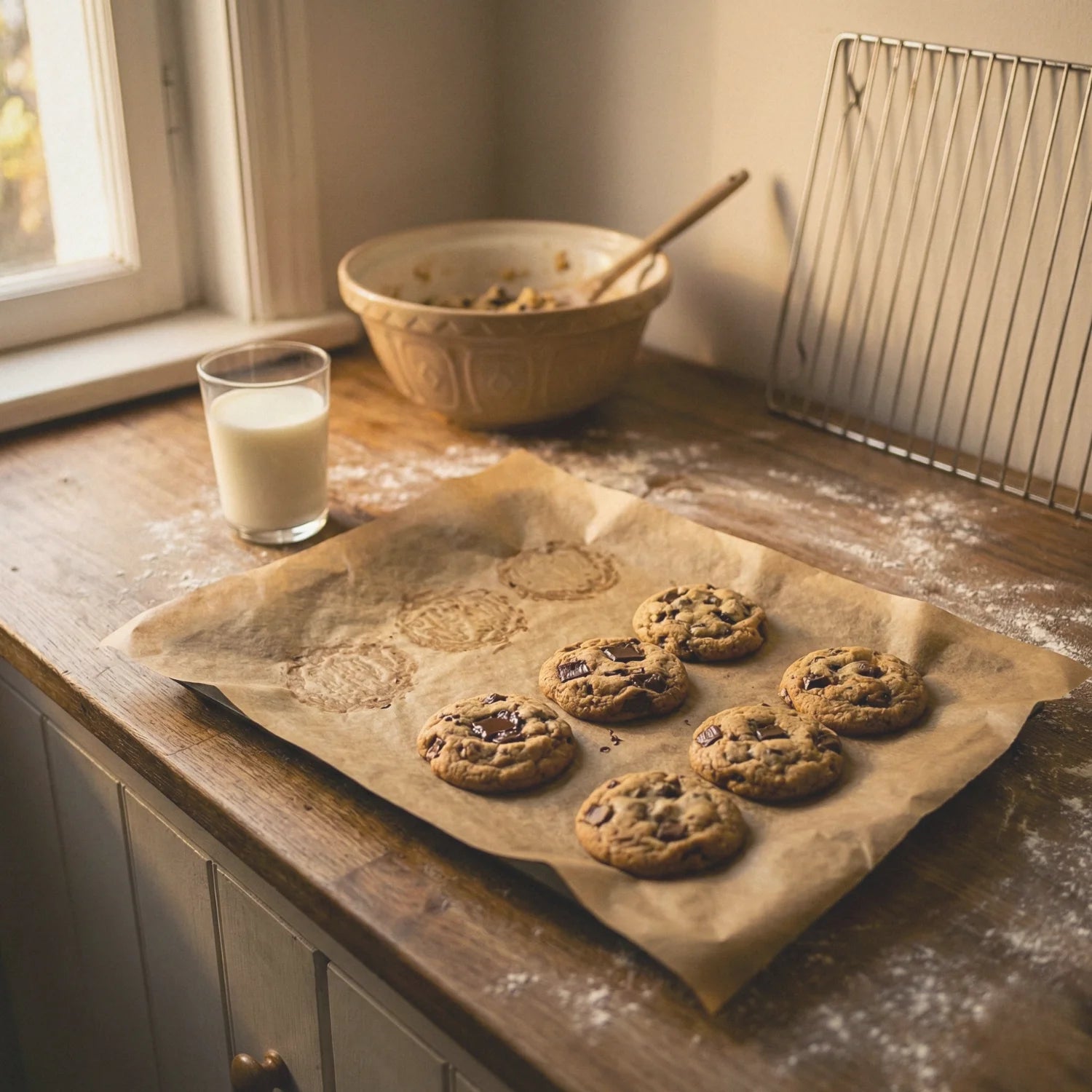 Papier do pieczenia BagBoy 50m × 38cm – świeże ciasteczka na papierze do pieczenia.