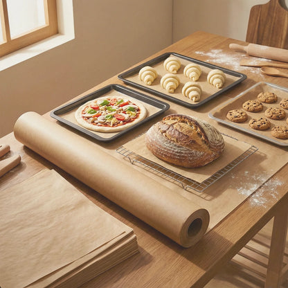 Papier do pieczenia BagBoy 50m × 38cm – różne wypieki na arkuszach papieru.