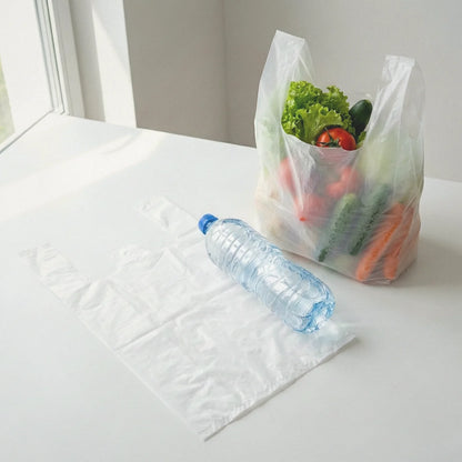 Reklamówki foliowe BagBoy 34×65cm białe – porównanie rozmiaru z butelką wody.