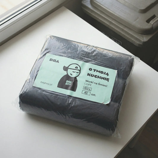 Worki na śmieci BagBoy 120L czarne 10szt – duże opakowanie z etykietą.