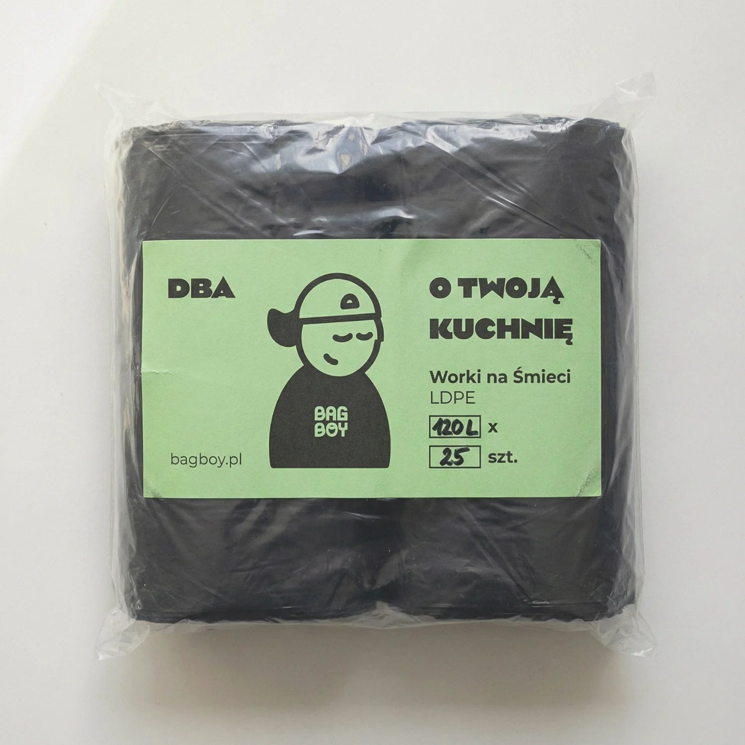 Worki na śmieci BagBoy 120L czarne 25szt – opakowanie hurtowe z etykietą.