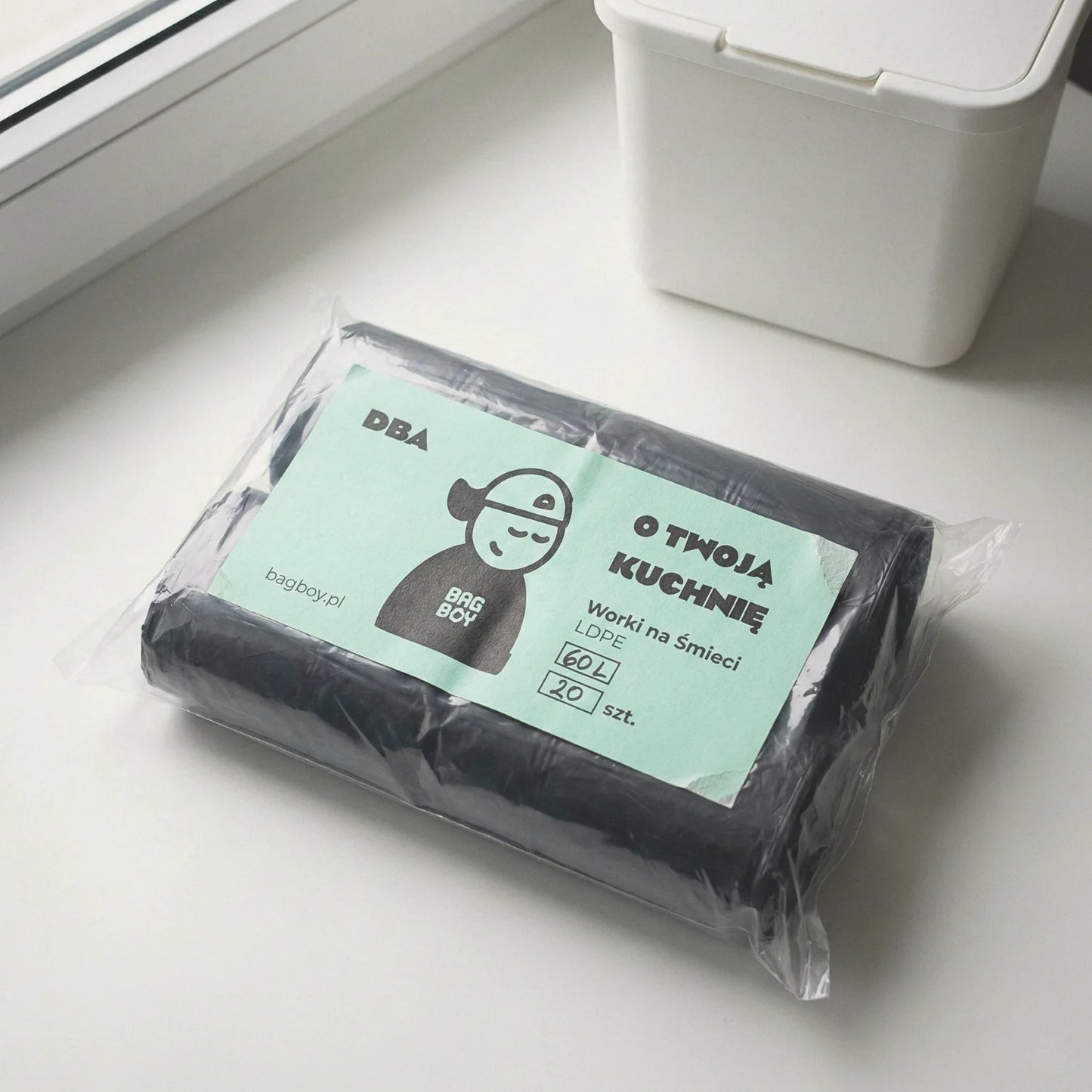 Worki na śmieci BagBoy 60L czarne 20szt – opakowanie z etykietą.