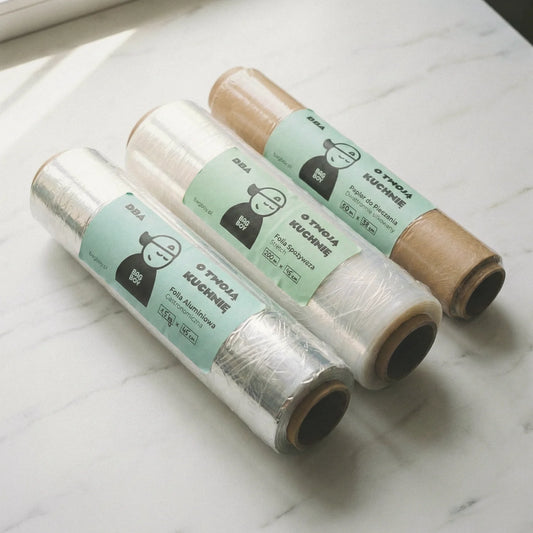 Zestaw Duży BagBoy – duża folia aluminiowa, folia spożywcza i papier do pieczenia.