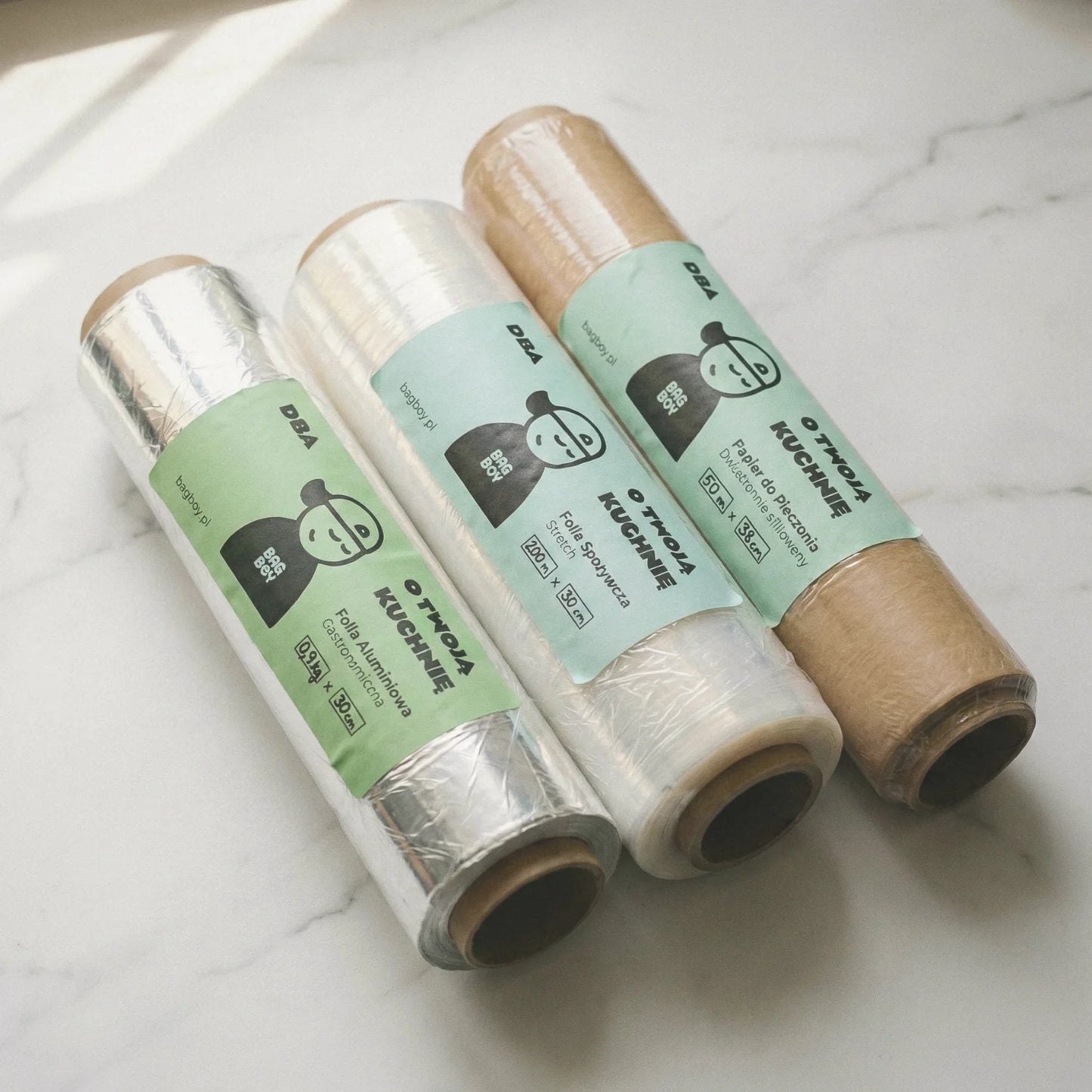 Zestaw Mały BagBoy – folia aluminiowa, folia spożywcza i papier do pieczenia w zestawie.